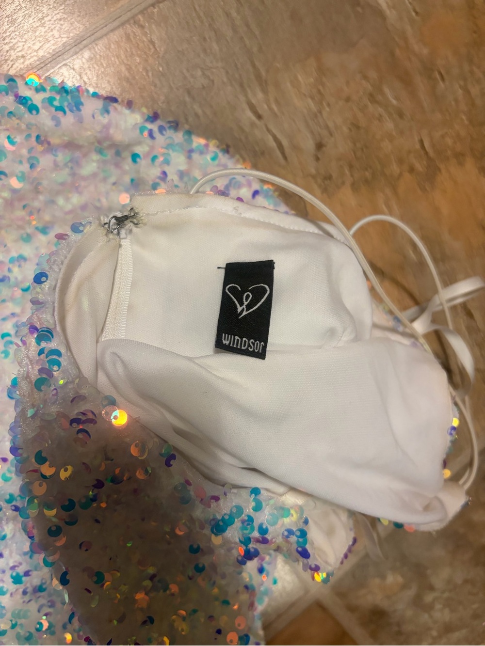 Windsor Sequin One-Shoulder Mini Dress in Iridescent White-Blue Med - Picture 5 of 5